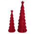 Set Van 2 Yule Kerstbomen Gelaagd Fluweel Bordeaux van PTMD, beide maten uit de set naast elkaar op witte achtergrond