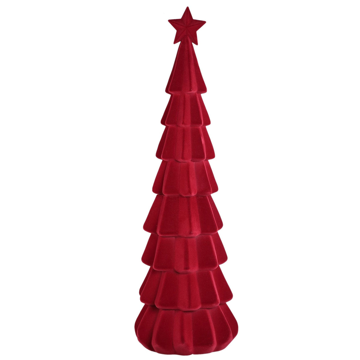 Set Van 2 Yule Kerstbomen Gelaagd Fluweel Bordeaux van PTMD, Yule Kerstboom Gelaagd Large uit de set los op witte achtergrond