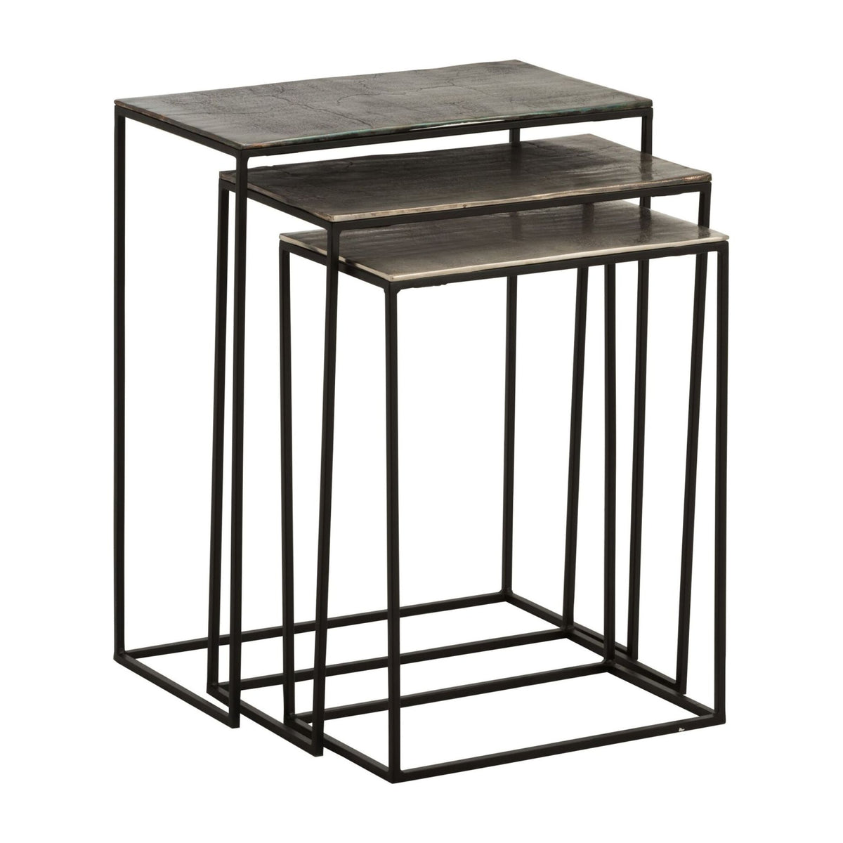Zestaw 3 stolików pomocniczych prostokątnych, aluminium, czarne/mix, J-Line