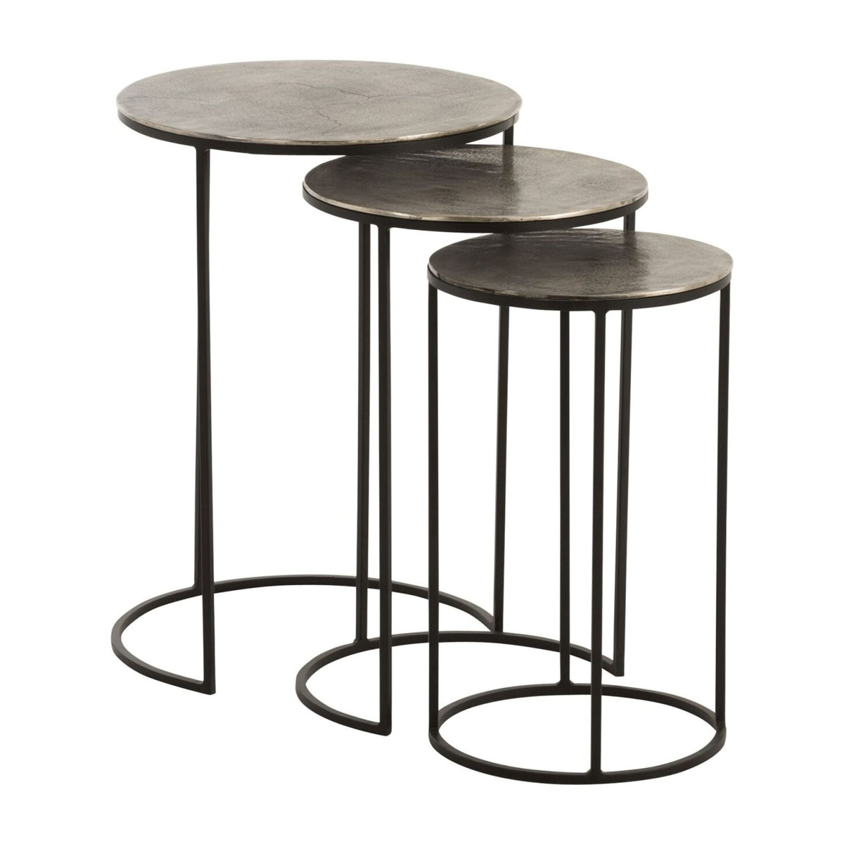Zestaw 3 stolików pomocniczych okrągłych, aluminium, czarne/szare, J-Line