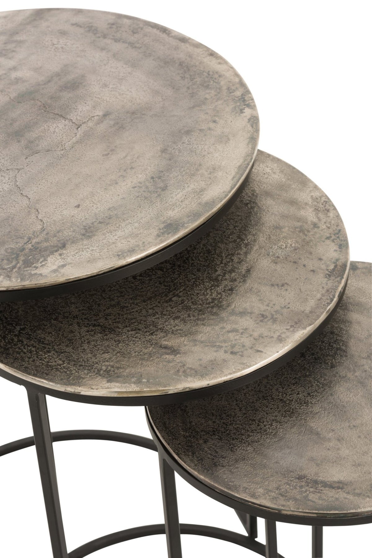 Zestaw 3 stolików pomocniczych okrągłych, aluminium, czarne/szare, J-Line