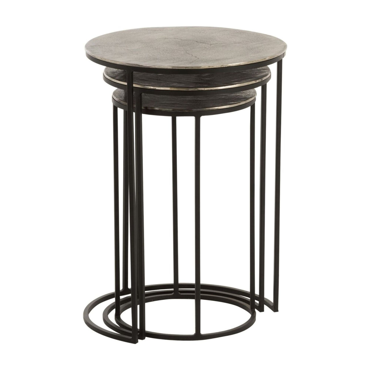 Zestaw 3 stolików pomocniczych okrągłych, aluminium, czarne/szare, J-Line