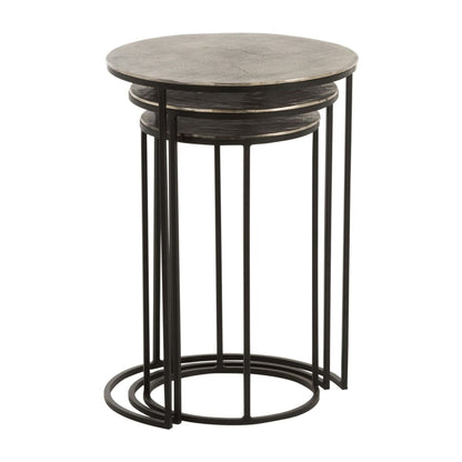 Zestaw 3 stolików pomocniczych okrągłych, aluminium, czarne/szare, J-Line