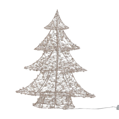 Set Van 3 Misk LED Kerstbomen Goud Met Kralen van PTMD, Misk Kerstboom LED Large uit de set los op witte achtergrond