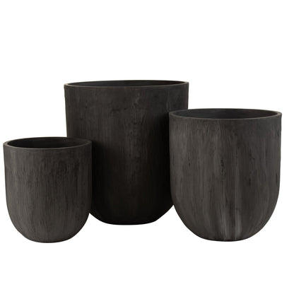 Zestaw 3 wysokich, okrągłych, czarnych wazonów ceramicznych J-Line