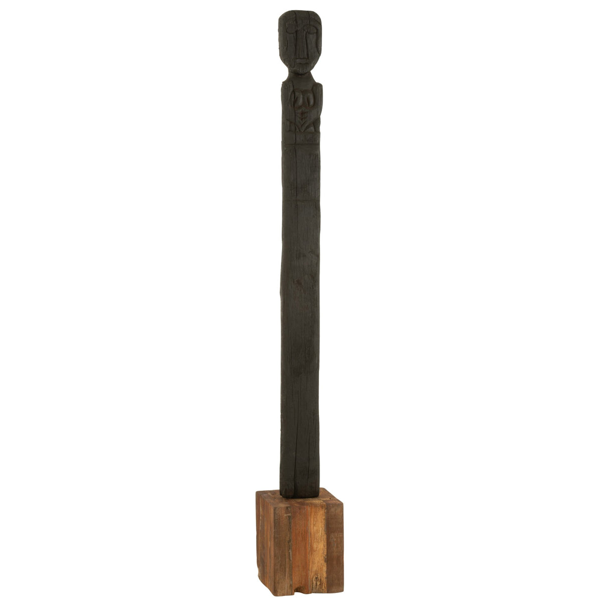 Rzeźba Kuru z drewna z recyklingu czarna/naturalna H160 cm J-Line