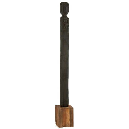 Rzeźba Kuru z drewna z recyklingu czarna/naturalna H160 cm J-Line