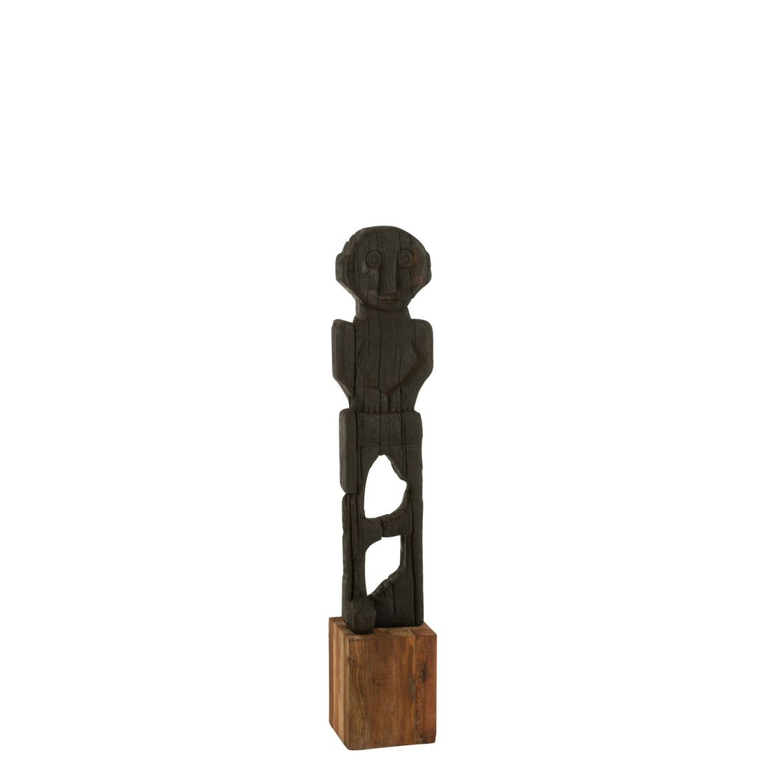 Rzeźba Mara z drewna z recyklingu, czarna/naturalna, H 107,5 cm, J-Line