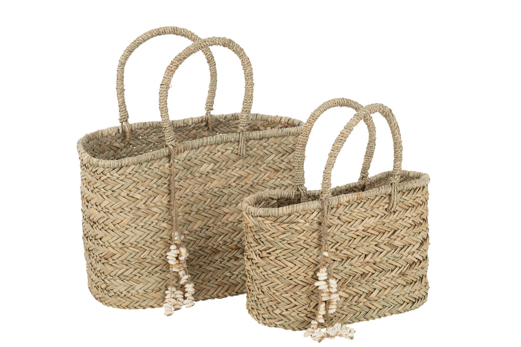 Strandtas Schelpen Jute Naturel Large - Tas - J-Line - livinglovely.nl
