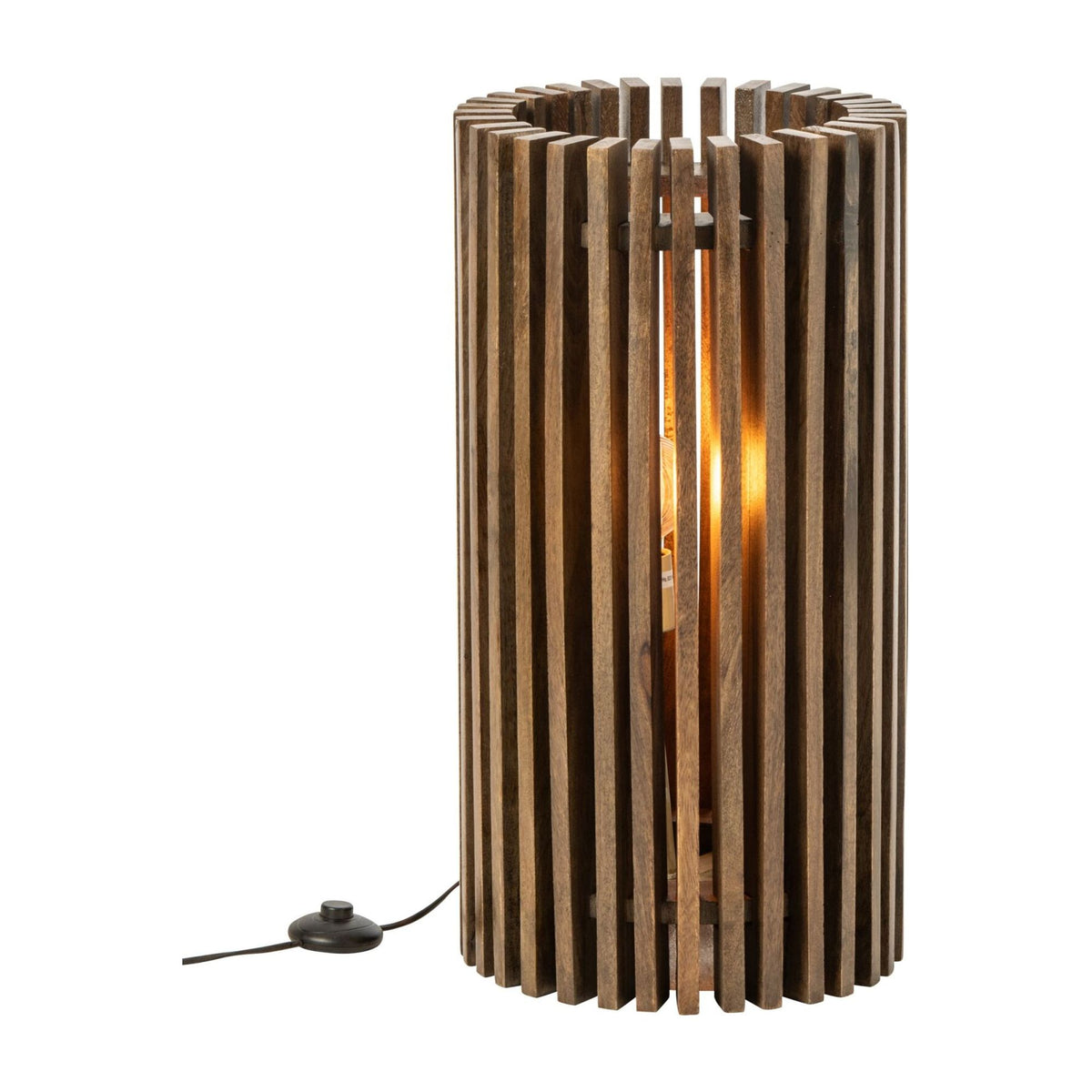Lampa stołowa żebrowana z drewna mango, ciemnobrązowa, J-Line