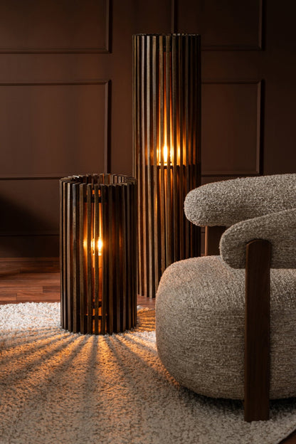 Lampa stołowa żebrowana z drewna mango, ciemnobrązowa, J-Line