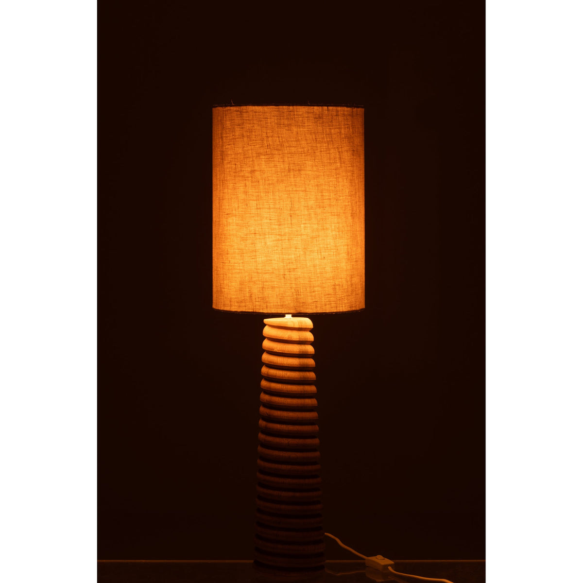 Lampa stołowa z gwintem, drewno naturalne, szara, J-Line