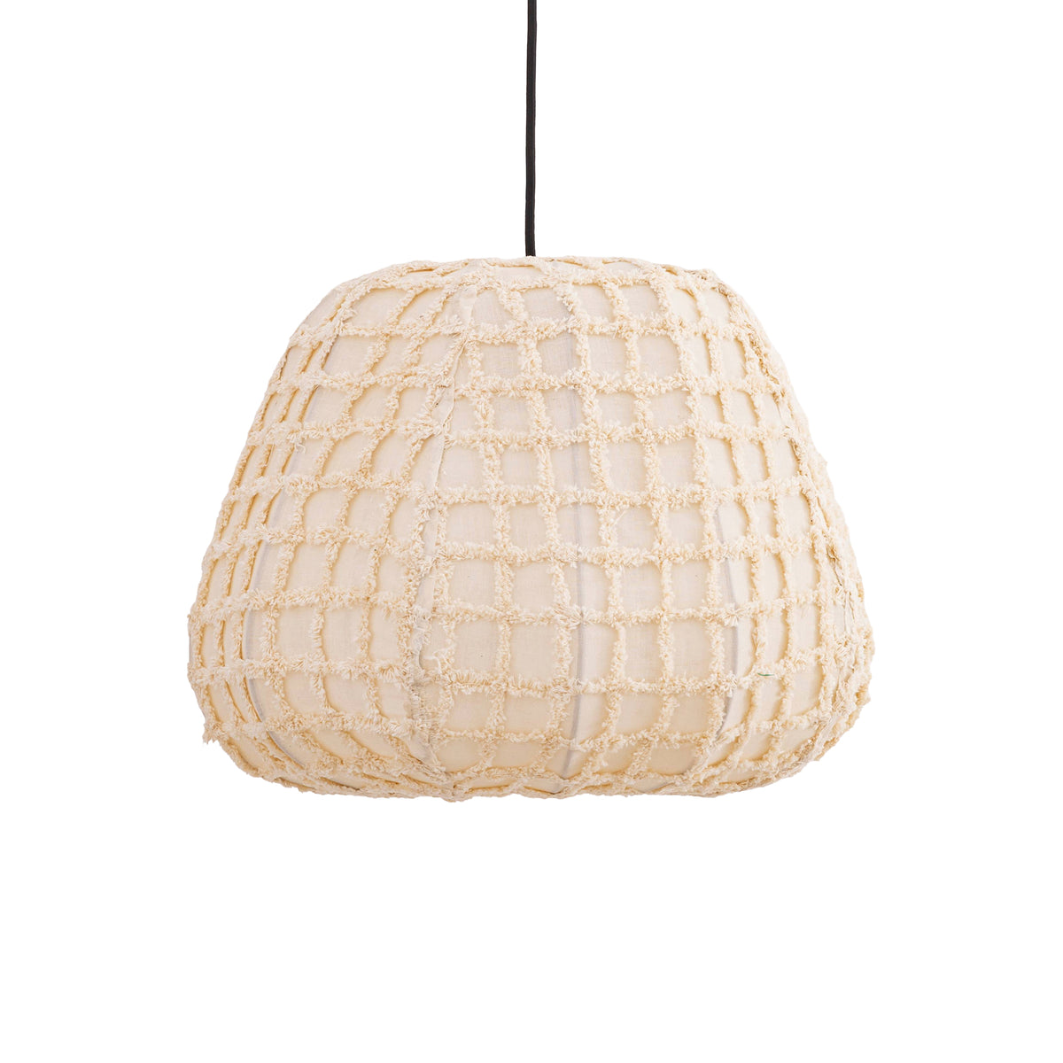 Tayma hanglamp S van PTMD, crème katoenen kap met geweven ruitpatroon in vooraanzicht