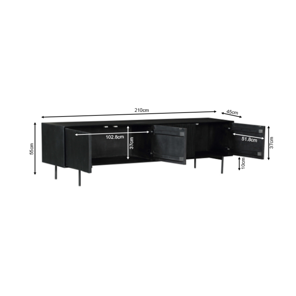 Het zwarte Madison tv meubel 210 cm in een woonkamer met bijpassende meubelen uit de serie