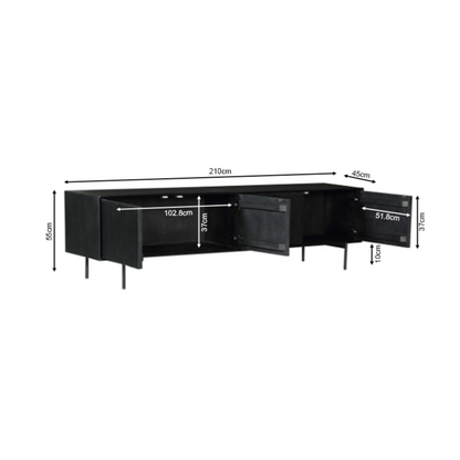 Het zwarte Madison tv meubel 210 cm in een woonkamer met bijpassende meubelen uit de serie