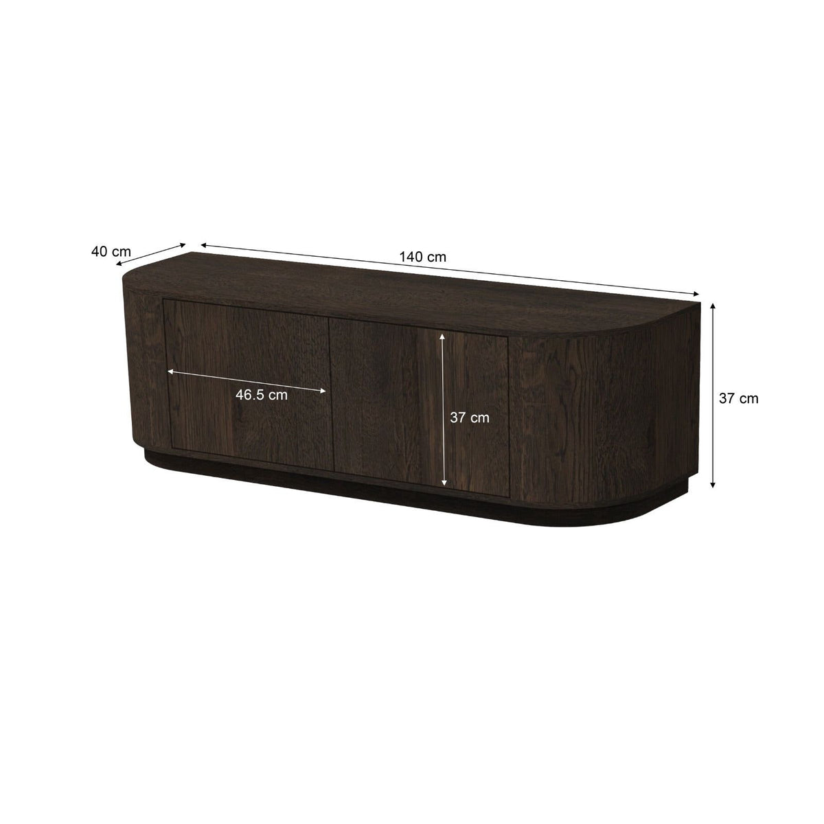 Afmetingen TV-meubel Novero 140cm: L140cm x B40cm x H45cm