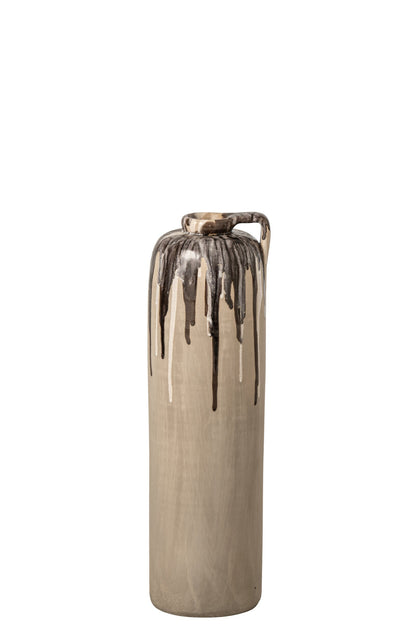 Wazon ceramiczny beżowy/brązowy, mały, linia J