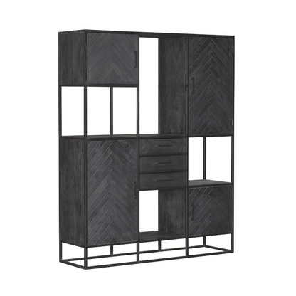 Vakkenkast New York Supreme XXL van Starfurn schuin van voren, zwart mangohout van 160 cm breed
