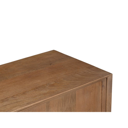 Vitrinekast Ravenstein 90cm in Pecan, warm middenbruin mangohout met zwart onderstel