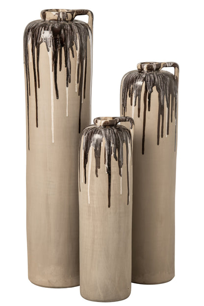 Wazon podłogowy ceramiczny beżowy/brązowy Large J-Line