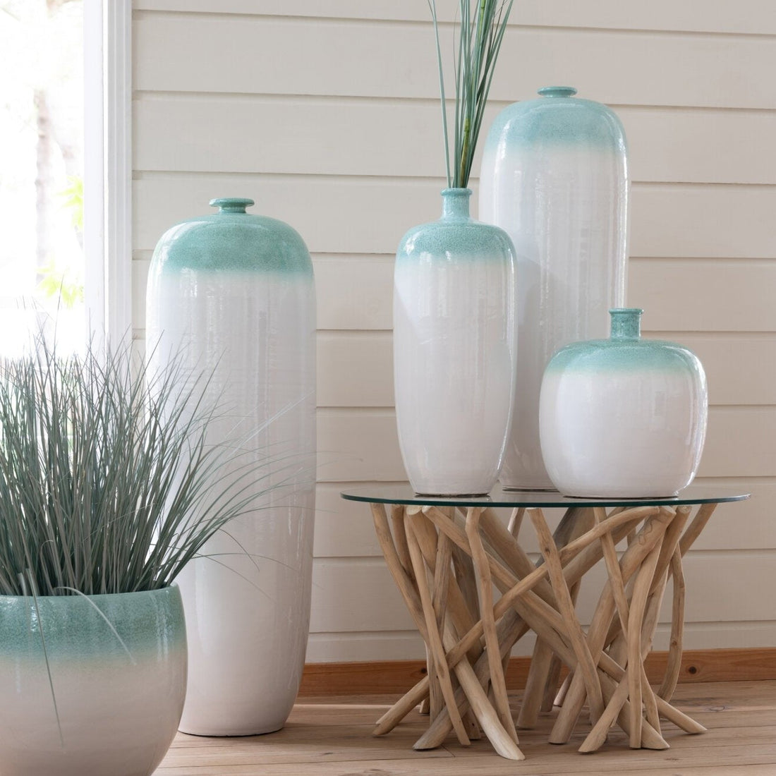 Wazon podłogowy ceramiczny miętowo-zielony/biały Small J-Line