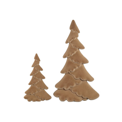 Yule Kerstboom Ovaal Beige Large van PTMD, twee maten kerstboombeelden in beige naast elkaar op witte achtergrond