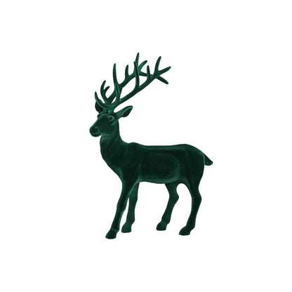 Yule Rendier Beeld Donkergroen van PTMD, staand rendier met groot gewei in donkergroen fluweel op witte achtergrond